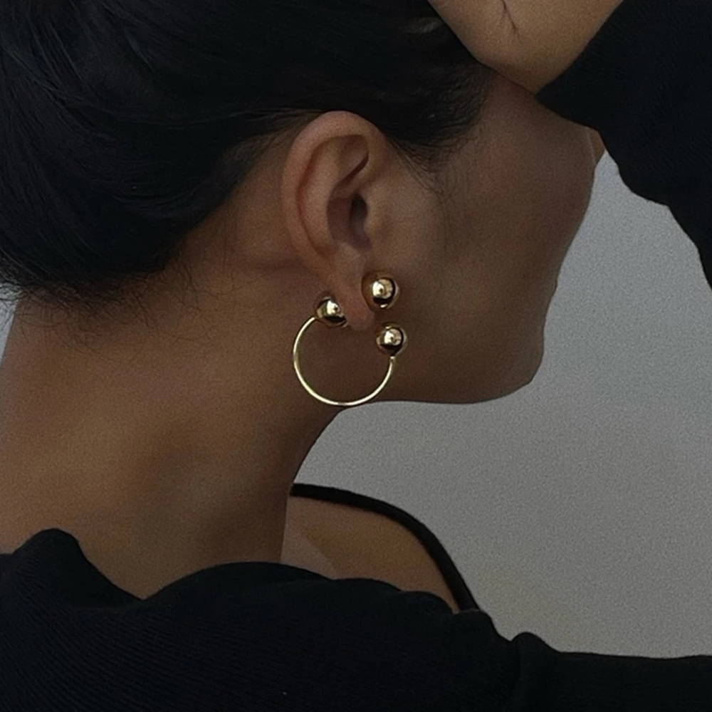 18k Gold Plated Exaggerated Planet Stud Earrings - Picture 6 of 9